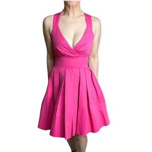 Sinéquanone Pink A Line Deep V Neck Dress with Crinoline and Large Bow